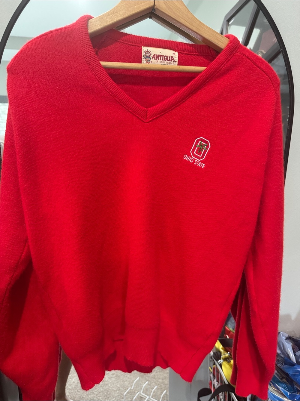 Antigua Women's V-Neck Ohio State Red Sweater Vintage